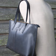 Taylor Kent English Bridle Leather Tote Bag in Black on Mannquin