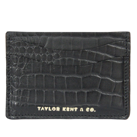 Taylor Kent & Co Bridle Leather Credit Card Holders in Black Croc Print